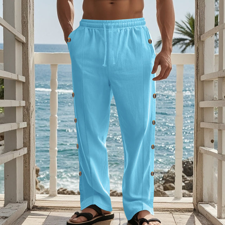 Buddha Stones Einfarbige Herren-Baumwollhose mit seitlichen Knöpfen und Taschen - image 52