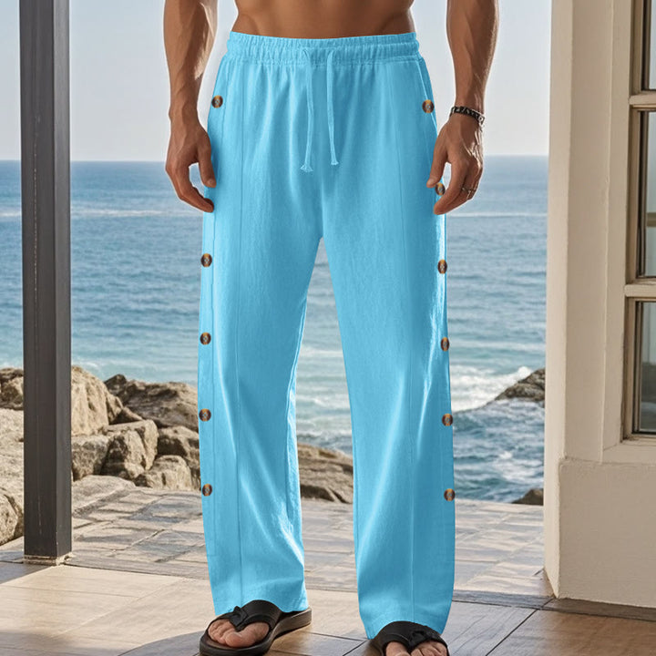 Buddha Stones Einfarbige Herren-Baumwollhose mit seitlichen Knöpfen und Taschen - image 46