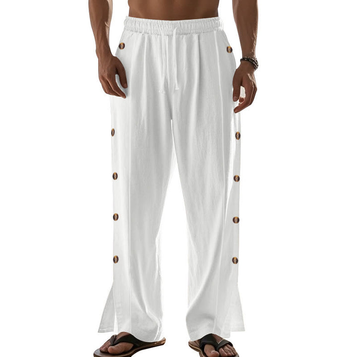 Buddha Stones Einfarbige Herren-Baumwollhose mit seitlichen Knöpfen und Taschen - image 66