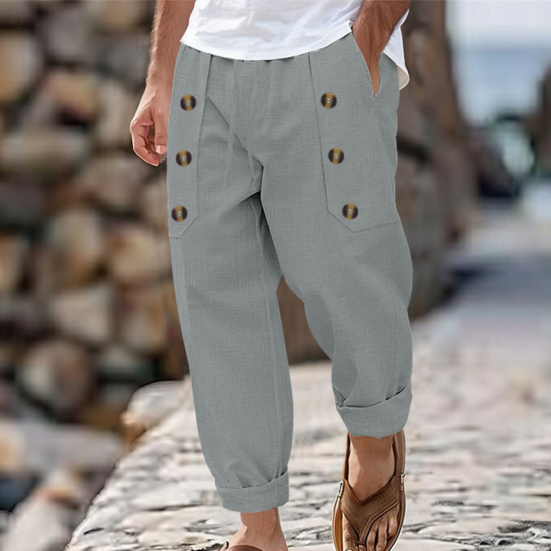 Buddha Stones Lässige, einfarbige Baumwollhose mit Knöpfen und Taschen für Herren - Dunkelgrau - US/ UK/AU46，EU56 (3XL) - image 25