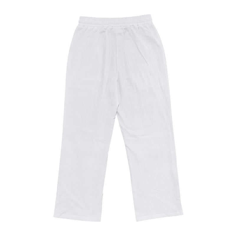 Buddha Stones Lässige, einfarbige Baumwollhose mit Knöpfen und Taschen für Herren - image 3