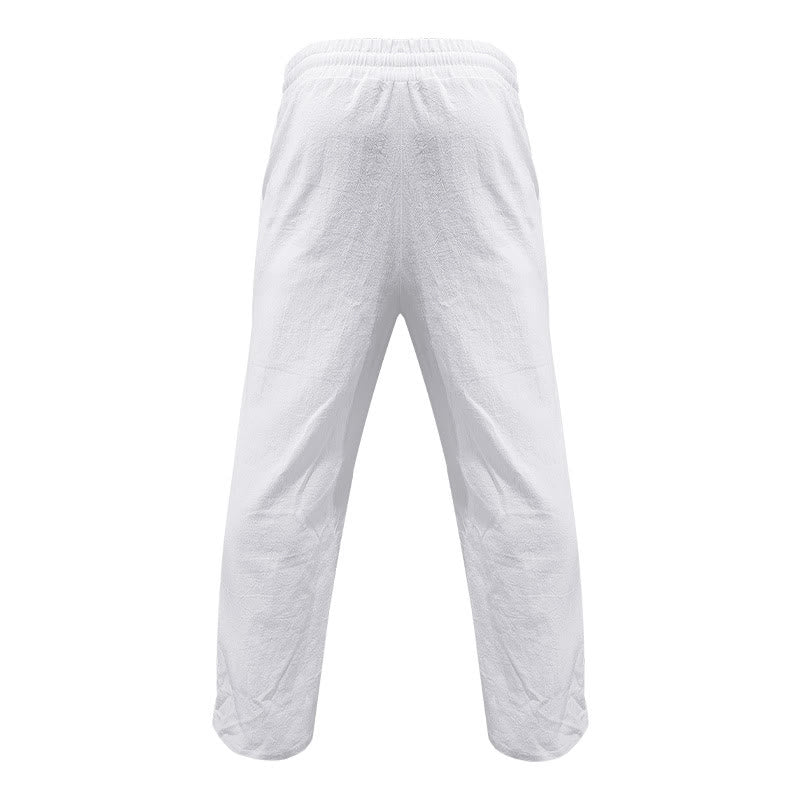 Buddha Stones Lässige, einfarbige Baumwollhose mit Knöpfen und Taschen für Herren - image 7