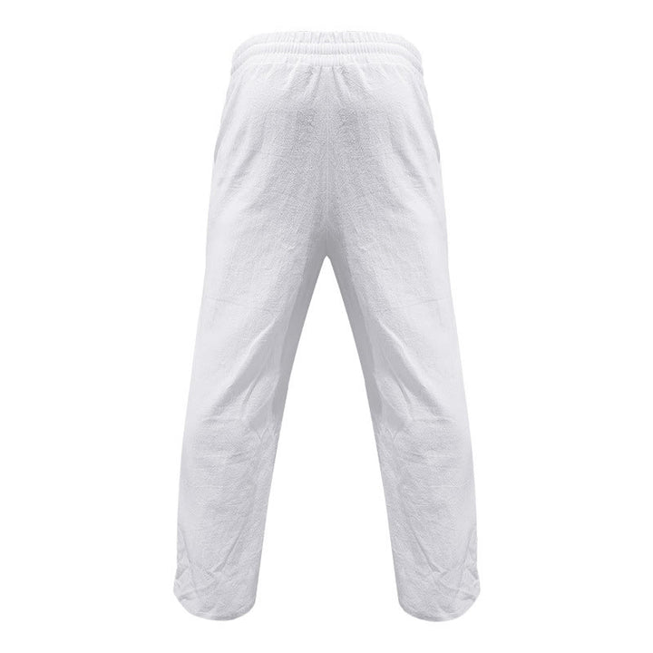 Buddha Stones Lässige, einfarbige Baumwollhose mit Knöpfen und Taschen für Herren - image 7