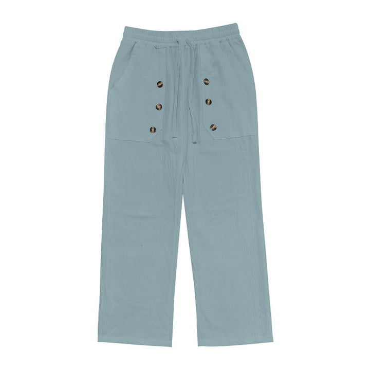 Buddha Stones Lässige, einfarbige Baumwollhose mit Knöpfen und Taschen für Herren - image 18
