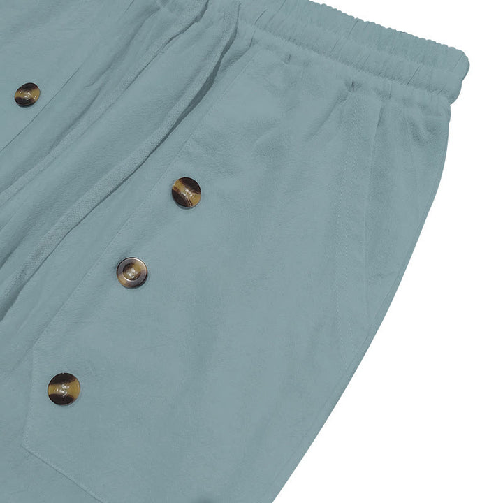 Buddha Stones Lässige, einfarbige Baumwollhose mit Knöpfen und Taschen für Herren - image 12
