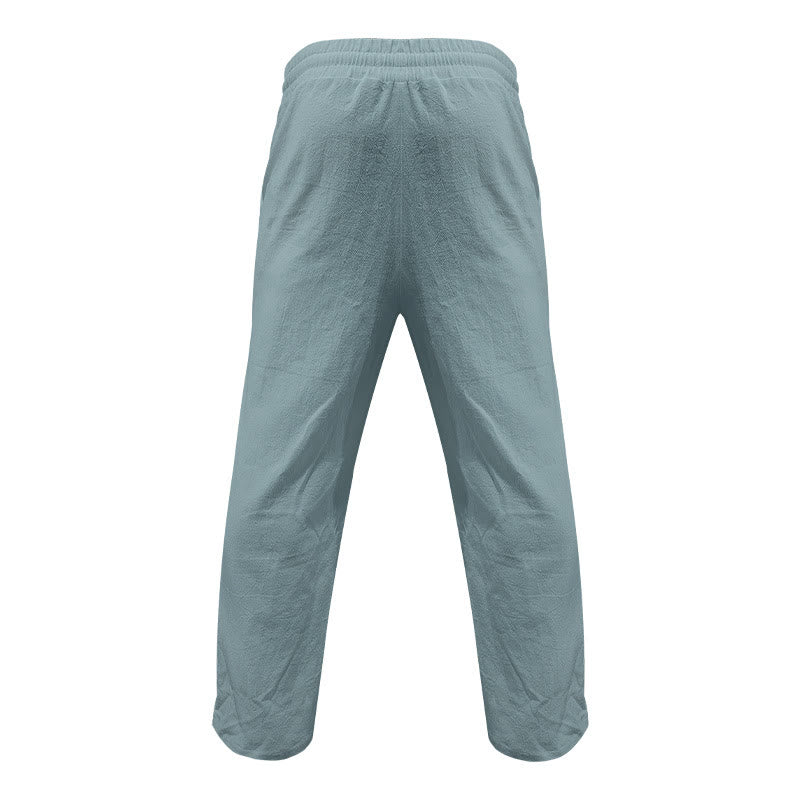 Buddha Stones Lässige, einfarbige Baumwollhose mit Knöpfen und Taschen für Herren - image 11