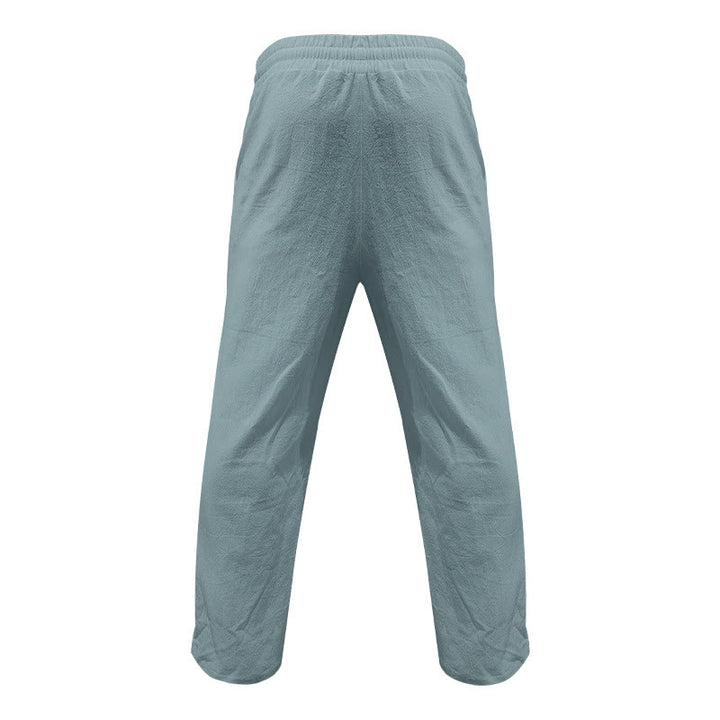 Buddha Stones Lässige, einfarbige Baumwollhose mit Knöpfen und Taschen für Herren - image 11