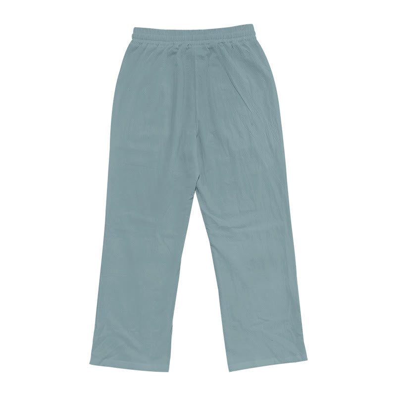 Buddha Stones Lässige, einfarbige Baumwollhose mit Knöpfen und Taschen für Herren - image 19