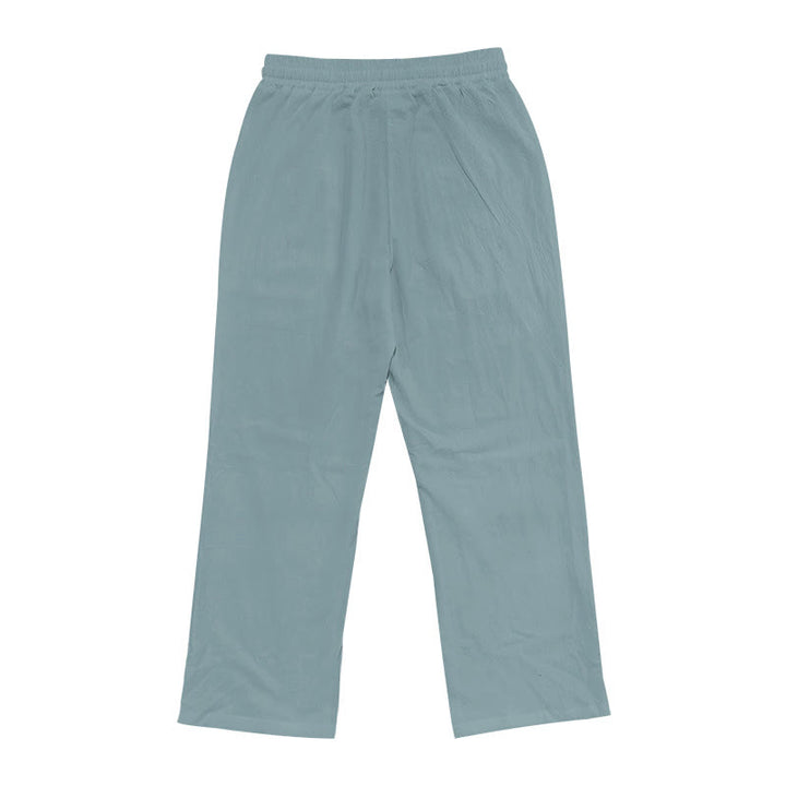 Buddha Stones Lässige, einfarbige Baumwollhose mit Knöpfen und Taschen für Herren - image 19