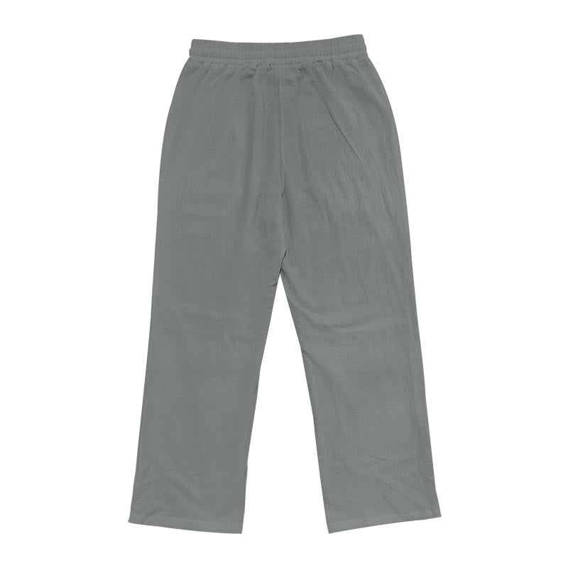 Buddha Stones Lässige, einfarbige Baumwollhose mit Knöpfen und Taschen für Herren - image 27