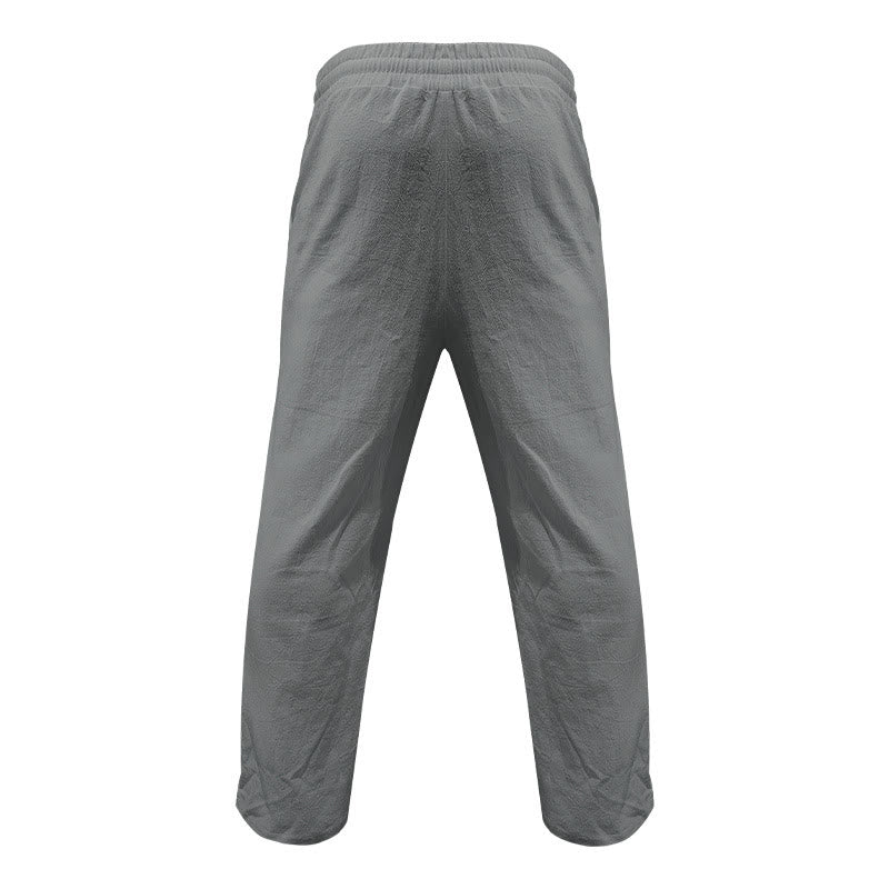 Buddha Stones Lässige, einfarbige Baumwollhose mit Knöpfen und Taschen für Herren - image 15