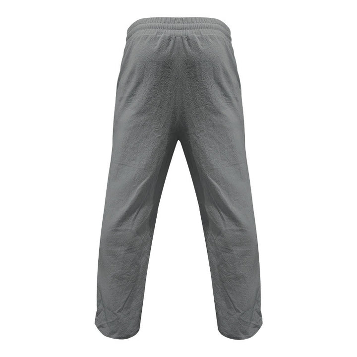 Buddha Stones Lässige, einfarbige Baumwollhose mit Knöpfen und Taschen für Herren - image 15