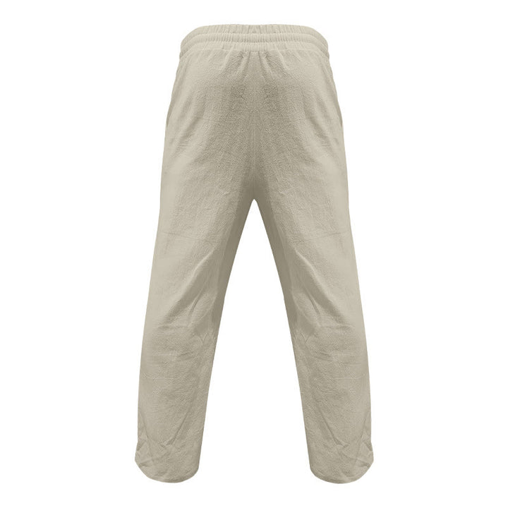 Buddha Stones Lässige, einfarbige Baumwollhose mit Knöpfen und Taschen für Herren - image 19