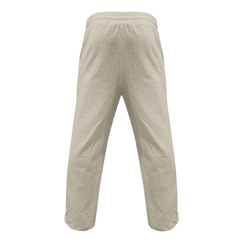Buddha Stones Lässige, einfarbige Baumwollhose mit Knöpfen und Taschen für Herren - image 39