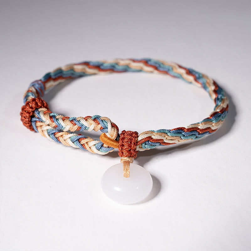 Buddha Stones Natürliche Hetian Jade Friedensschnalle Schutz Farbiges Seil Geflochtenes Armband - image 2