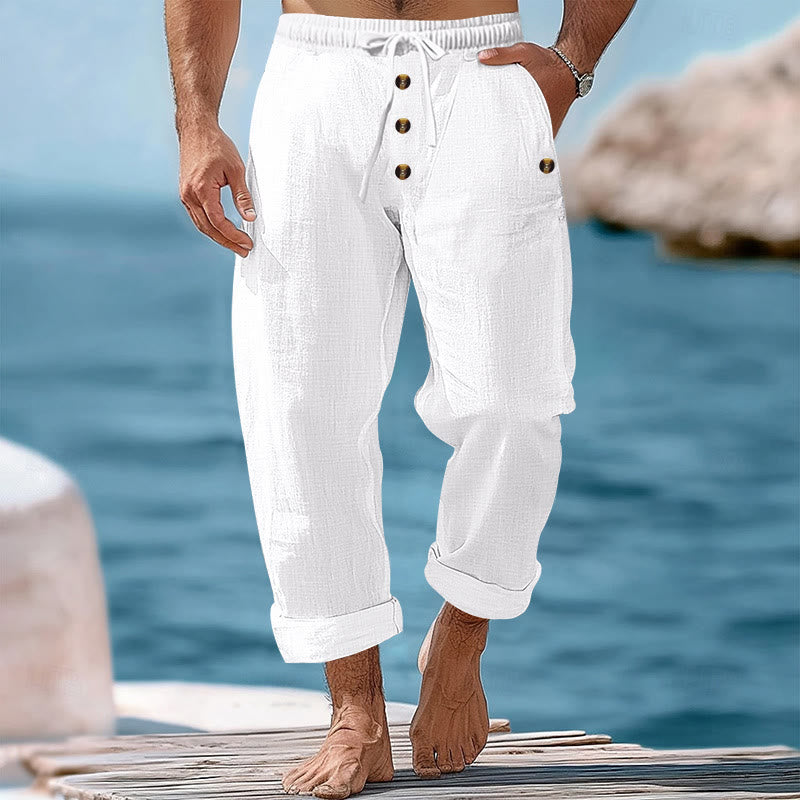 Buddha Stones Einfarbige Knöpfe Kordelzug Herren Baumwollhose mit Taschen - Weiß - US/ UK/AU46，EU56 (3XL) - image 8