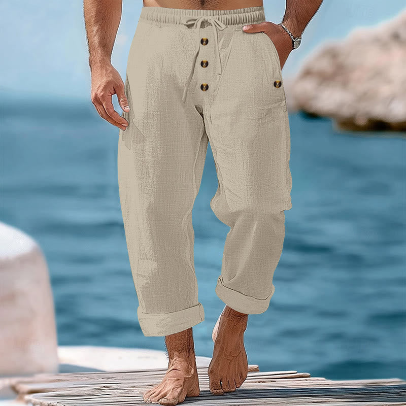 Buddha Stones Einfarbige Knöpfe Kordelzug Herren Baumwollhose mit Taschen - Beige - US/ UK/AU46，EU56 (3XL) - image 34