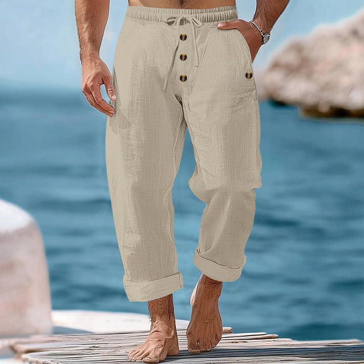 Buddha Stones Einfarbige Knöpfe Kordelzug Herren Baumwollhose mit Taschen - Beige - US/ UK/AU46，EU56 (3XL) - image 34
