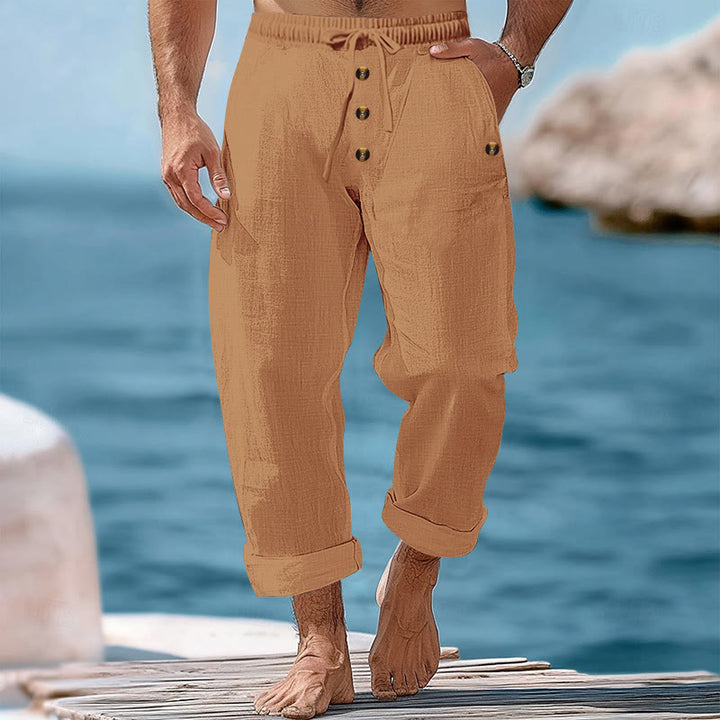 Buddha Stones Einfarbige Knöpfe Kordelzug Herren Baumwollhose mit Taschen - SandyBrown - US/ UK/AU46，EU56 (3XL) - image 48