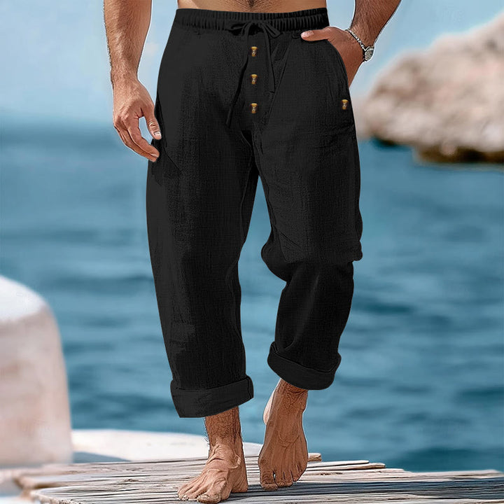 Buddha Stones Einfarbige Knöpfe Kordelzug Herren Baumwollhose mit Taschen - Schwarz - US/ UK/AU46，EU56 (3XL) - image 15