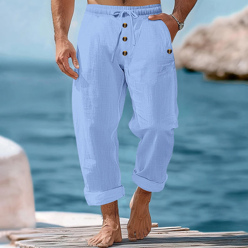 Buddha Stones Einfarbige Knöpfe Kordelzug Herren Baumwollhose mit Taschen - HellHimmelBlau - US/ UK/AU46，EU56 (3XL) - image 41