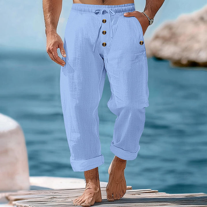 Buddha Stones Einfarbige Knöpfe Kordelzug Herren Baumwollhose mit Taschen - HellHimmelBlau - US/ UK/AU46，EU56 (3XL) - image 41