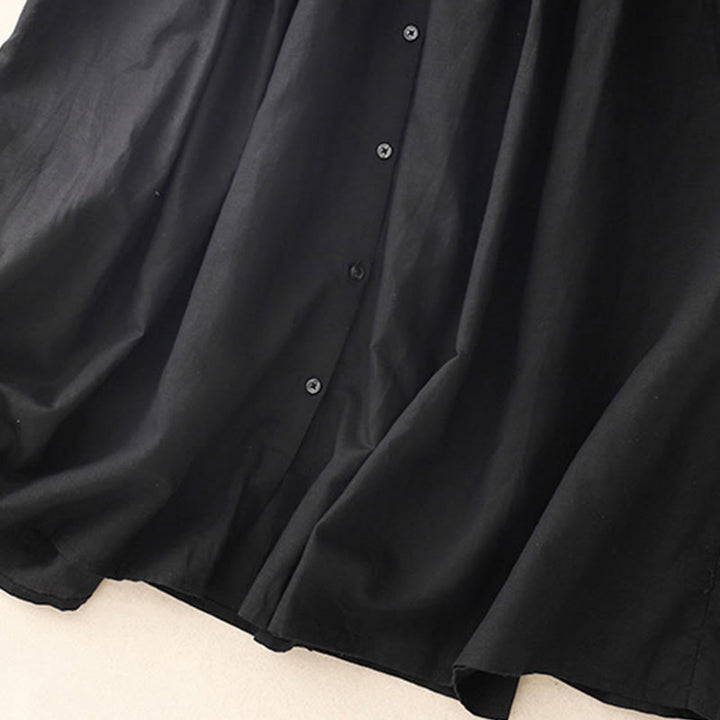 Buddha Stones Commute – Kurzärmliges Midikleid aus Baumwolle und Leinen mit Knöpfen in reinen Farben und Taschen - image 12
