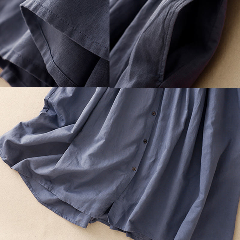 Buddha Stones Commute – Kurzärmliges Midikleid aus Baumwolle und Leinen mit Knöpfen in reinen Farben und Taschen - image 7