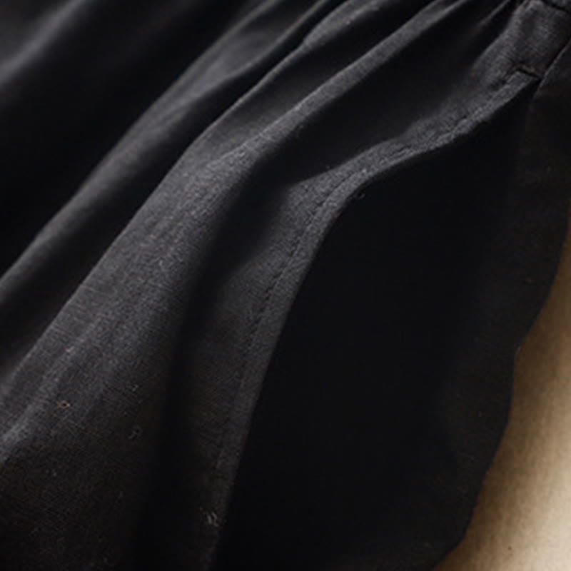 Buddha Stones Commute – Kurzärmliges Midikleid aus Baumwolle und Leinen mit Knöpfen in reinen Farben und Taschen - image 13