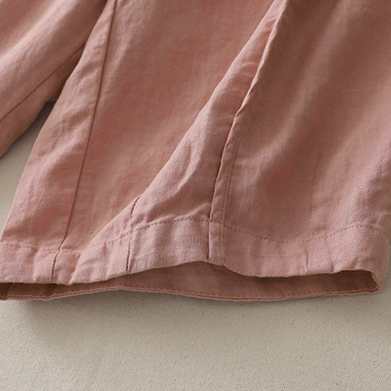 Buddha Stones Lässige, einfarbige Patchwork-Hose aus Polyester für Damen, Länge 7–8, weites Bein, mit Taschen