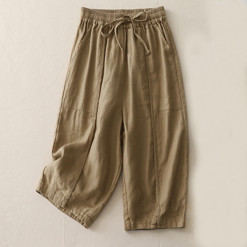 Buddha Stones Lässige, einfarbige Patchwork-Hose aus Polyester für Damen, Länge 7–8, weites Bein, mit Taschen - Bräunen - US8-10， UK/AU12-14，EU40-42 (2XL) - image 0