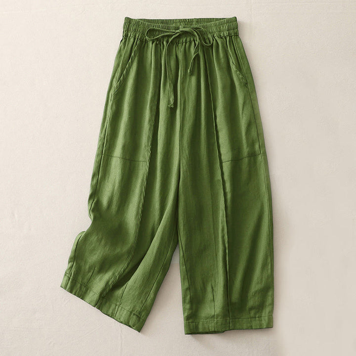Buddha Stones Lässige, einfarbige Patchwork-Hose aus Polyester für Damen, Länge 7–8, weites Bein, mit Taschen