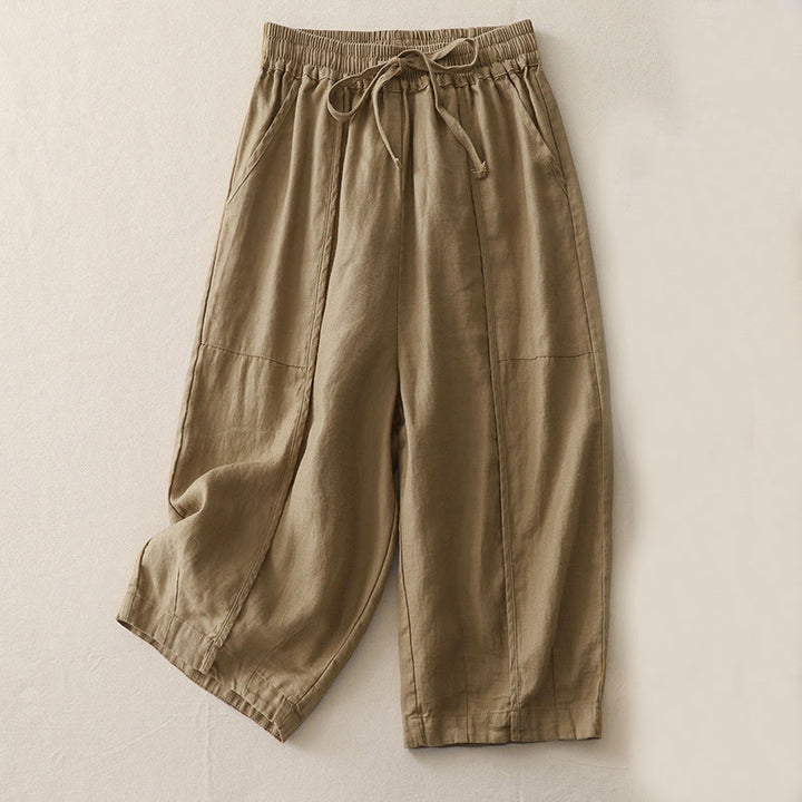 Buddha Stones Lässige, einfarbige Patchwork-Hose aus Polyester für Damen, Länge 7–8, weites Bein, mit Taschen