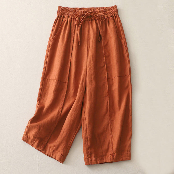 Buddha Stones Lässige, einfarbige Patchwork-Hose aus Polyester für Damen, Länge 7–8, weites Bein, mit Taschen