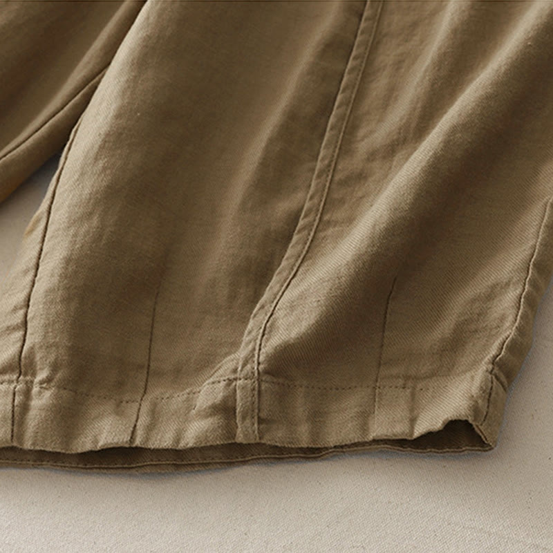 Buddha Stones Lässige, einfarbige Patchwork-Hose aus Polyester für Damen, Länge 7–8, weites Bein, mit Taschen