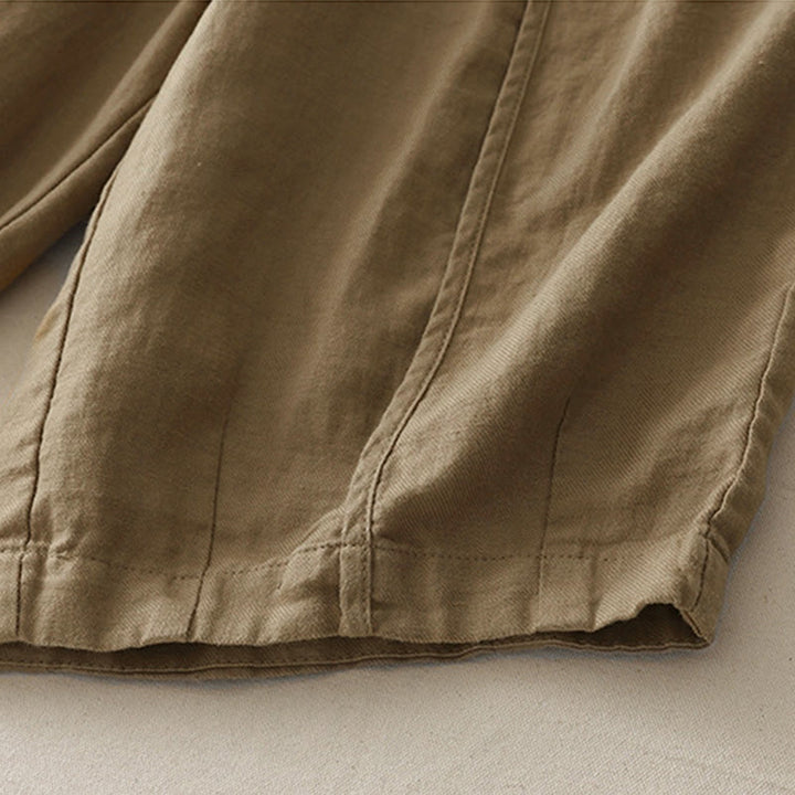Buddha Stones Lässige, einfarbige Patchwork-Hose aus Polyester für Damen, Länge 7–8, weites Bein, mit Taschen