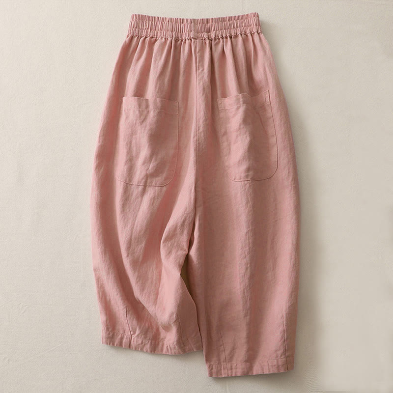 Buddha Stones Lässige, einfarbige Patchwork-Hose aus Polyester für Damen, Länge 7–8, weites Bein, mit Taschen