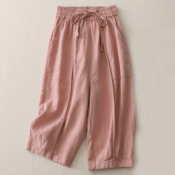 Buddha Stones Lässige, einfarbige Patchwork-Hose aus Polyester für Damen, Länge 7–8, weites Bein, mit Taschen