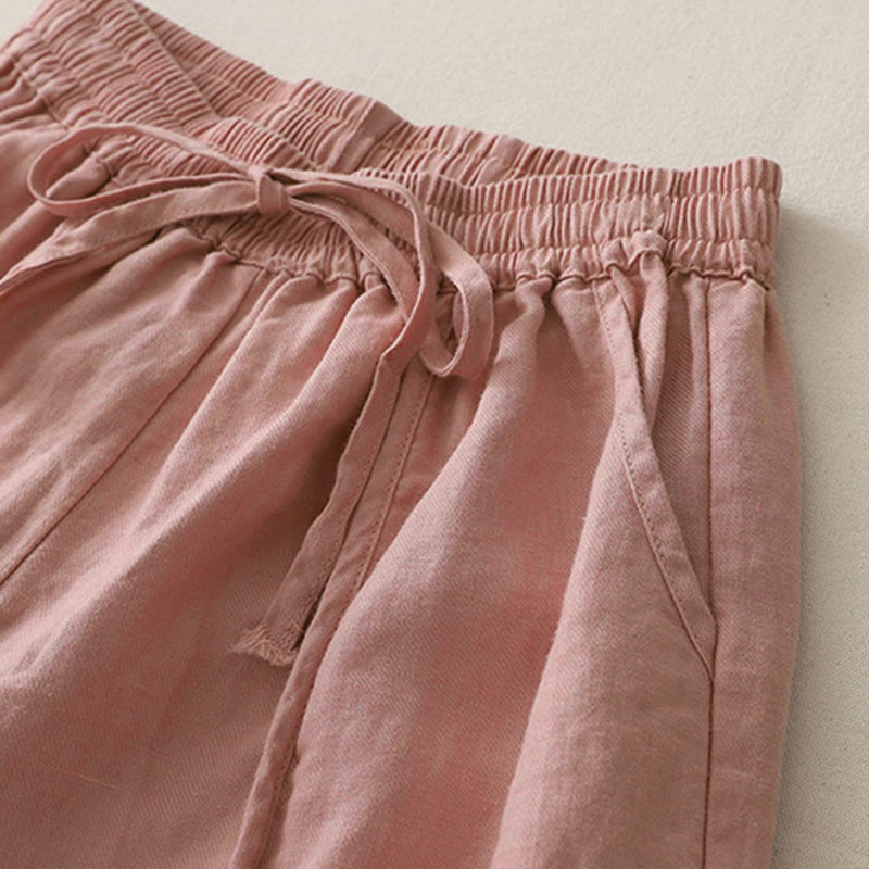 Buddha Stones Lässige, einfarbige Patchwork-Hose aus Polyester für Damen, Länge 7–8, weites Bein, mit Taschen