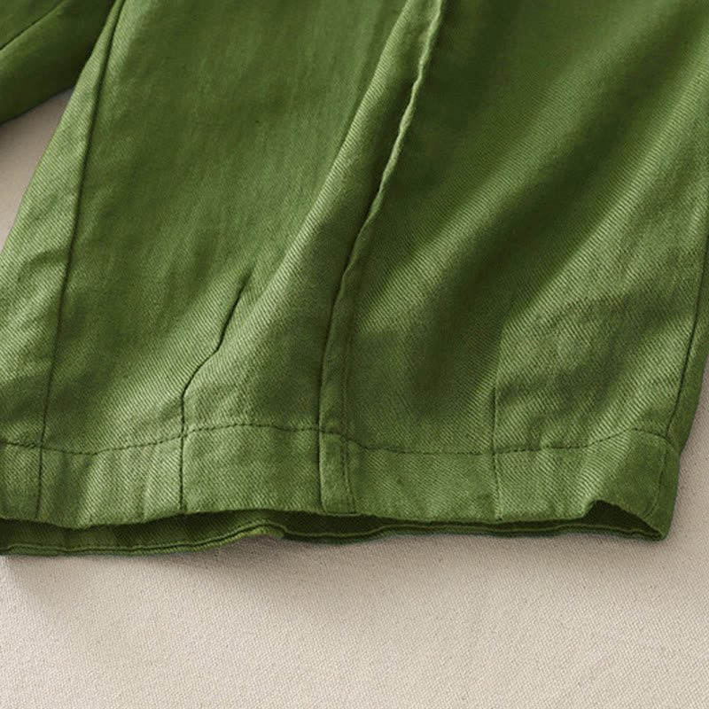 Buddha Stones Lässige, einfarbige Patchwork-Hose aus Polyester für Damen, Länge 7–8, weites Bein, mit Taschen