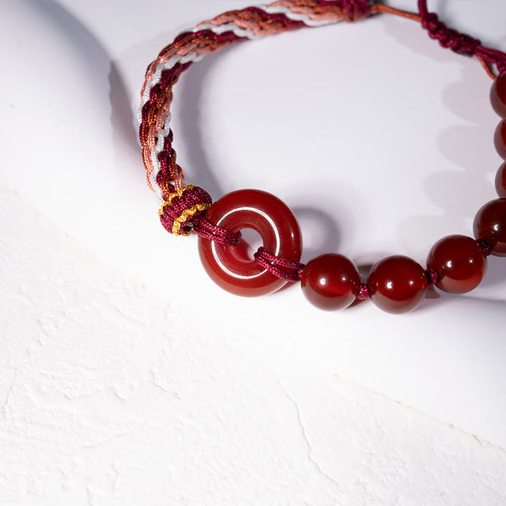 Buddha Stones Natürlicher roter Achat Friedensschnalle Logisches Denken Rotes Seilarmband - image 4