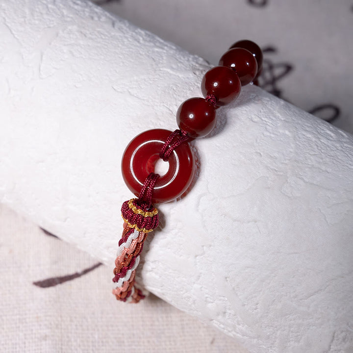 Buddha Stones Natürlicher roter Achat Friedensschnalle Logisches Denken Rotes Seilarmband - image 3
