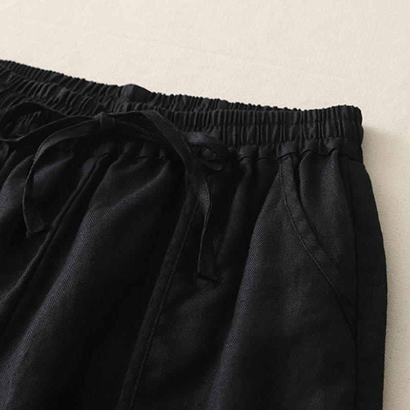 Buddha Stones Lässige, einfarbige Patchwork-Hose aus Polyester für Damen, Länge 7–8, weites Bein, mit Taschen