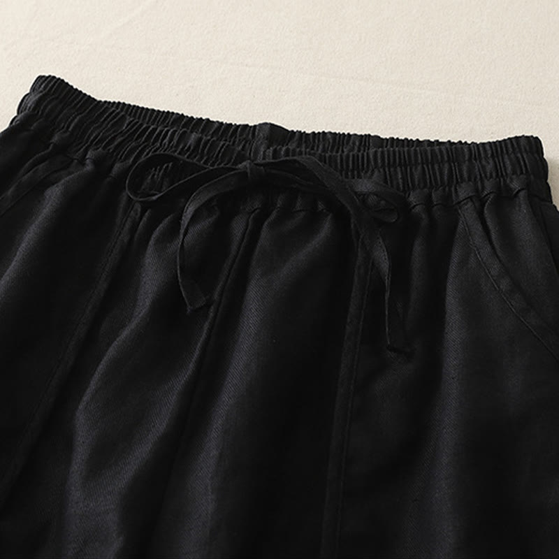 Buddha Stones Lässige, einfarbige Patchwork-Hose aus Polyester für Damen, Länge 7–8, weites Bein, mit Taschen