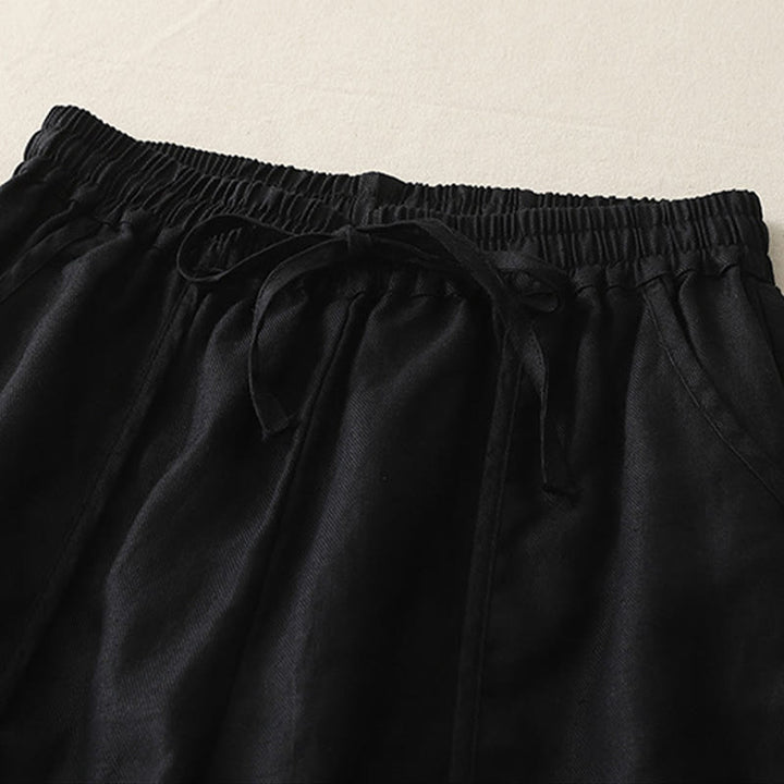 Buddha Stones Lässige, einfarbige Patchwork-Hose aus Polyester für Damen, Länge 7–8, weites Bein, mit Taschen