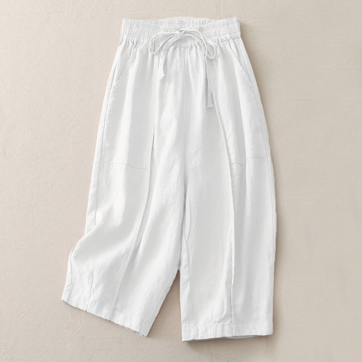 Buddha Stones Lässige, einfarbige Patchwork-Hose aus Polyester für Damen, Länge 7–8, weites Bein, mit Taschen