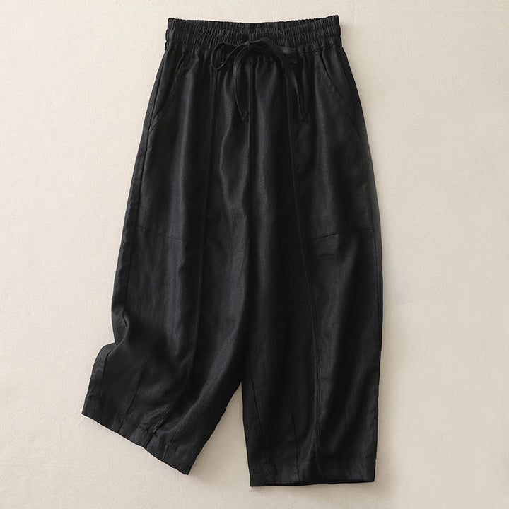 Buddha Stones Lässige, einfarbige Patchwork-Hose aus Polyester für Damen, Länge 7–8, weites Bein, mit Taschen