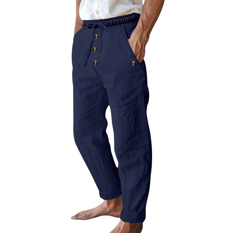 Buddha Stones Einfarbige Knöpfe Kordelzug Herren Baumwollhose mit Taschen - image 4