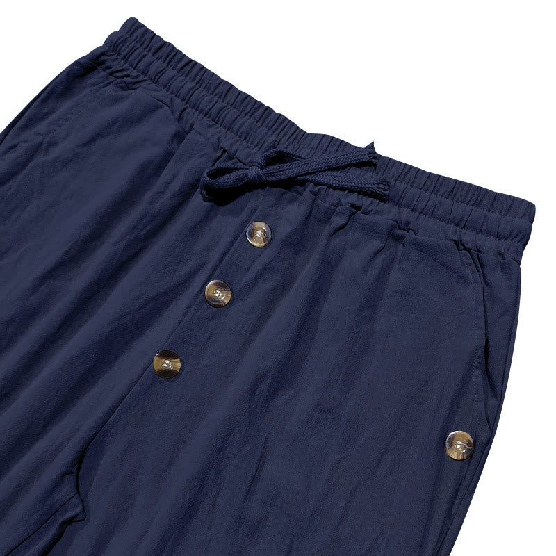 Buddha Stones Einfarbige Knöpfe Kordelzug Herren Baumwollhose mit Taschen - image 4