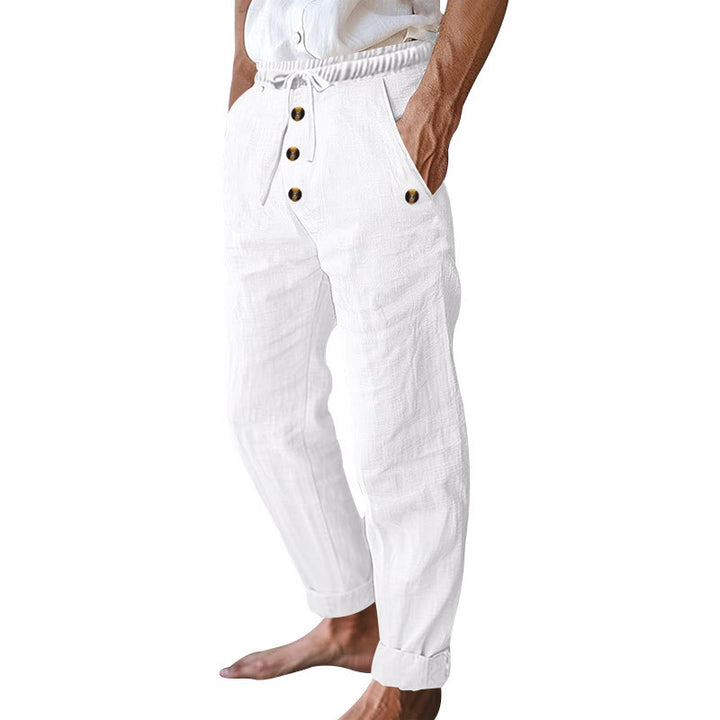 Buddha Stones Einfarbige Knöpfe Kordelzug Herren Baumwollhose mit Taschen - image 11